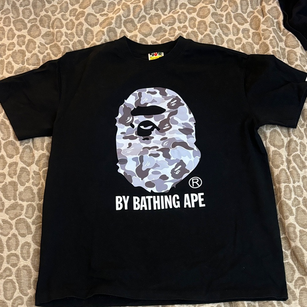 Bape Black Tee with Gray Camo Ape Design